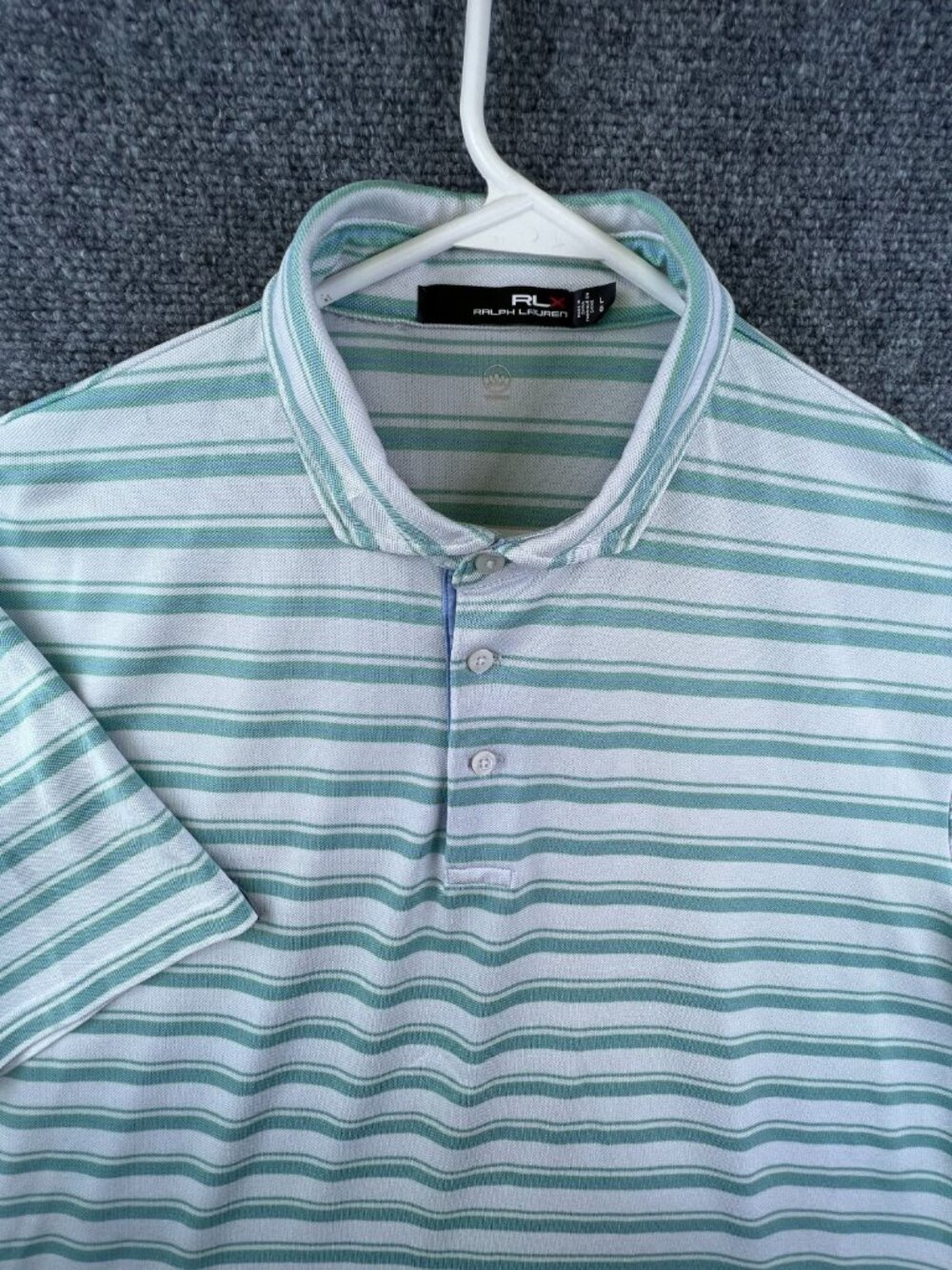 RLX Ralph Lauren Polo Shirt Striped Green White Large Men’s Wicking Short Sleeve